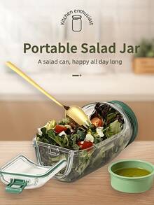 1个可放入洗碗机和冰箱的沙拉罐，侧开口设计，配有防漏盖。这款密封容器配有调味罐，采用可堆叠设计，非常适合备餐、午餐、晚餐和办公室使用（不含勺子）。 - 查看 6