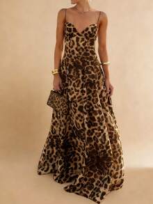 Đầm mùa hè họa tiết da báo WOWDARK, đầm dự tiệc dáng chữ A dây mảnh thanh lịch dành cho nữ, thích hợp cho lễ hội, hẹn hò, tụ họp, tiệc tùng, du lịch, kỳ nghỉ, đi biển. - Màu vàng - Xem 2