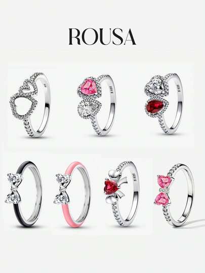 Anel ajustável em prata S925 (1 peça), joia feminina da moda com strass, presente requintado para meninas, amigas e familiares.