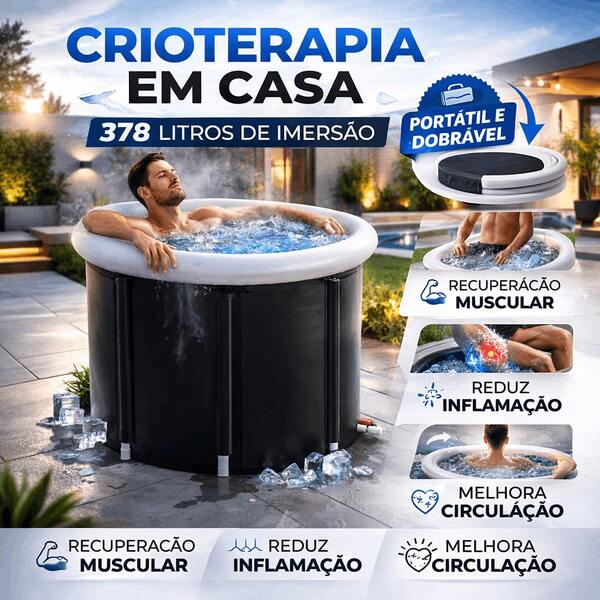 HYPER CLUB Banheira de Gelo Portátil 378L para Crioterapia e Recuperação Muscular Piscina Inflável de Gelo 80x70cm Terapia de Frio e Calor  com Tampa