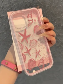 1pc Cute Pink Seashell Design Minimalist Full Coverage TPU Shockproof Phone Case, Compatible With Apple 17, 16, 15, 14, 13, 12, 11 Pro Max, Air - Multicolor - View 1