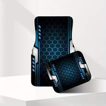 4pcs Car Floor Mats With Blue & Black Geometric Metal Print, Suitable For Various Car Models, All-Season, Fashionable & Minimalist, Easy To Install & Clean, Perfect Gift, Anti-Slip Mats, Universal Fit, Car Enthusiasts - Multicolor - View 6