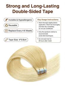 #613 30g 20pcs Straight Tape In Human Hair Extension. 18-28inch. Silky Seamless Invisible For Thin Hair Woman. Add Volume & Length. Natural Look. Top Quality Blue Tape In Hair Tape. - S613 - View 7
