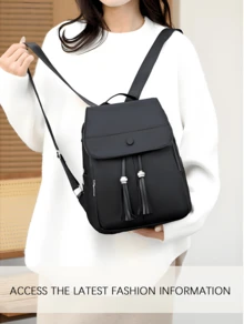 Backpack Women's Bag Oxford Cloth Backpack Simple Casual Solid Color Backpack Large Capacity Fashion Travel Bag - 黑色0018 - 查看 2