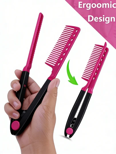 1pc Magic Hair Comb | V Shape Folding Hair Straightener Comb | Heat Resistant Plastic Hair Styling Tool | Small Portable For Travel, Salon & Home Use | Professional Anti-Static Detangling & Straightening Accessory