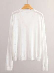 GIGOGOU Áo khoác cardigan dài tay dệt kim nhẹ, thoáng khí dành cho nữ, thiết kế tối giản, màu trắng, thích hợp cho mùa xuân/hè. - trắng - Xem 2