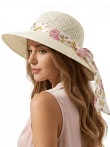 1顶女士夏季草帽，防晒帽，渔夫帽，波西米亚风帽子，适合旅行和日常佩戴 - A - 查看 9