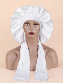 1件装女士缎面长尾睡帽 - 白色 - 查看 3