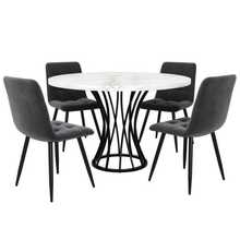 Dining Chair Set (5 Pieces), Dining Chair Set With 4 Chairs, Modern Kitchen Dining Chair Set, Round Table Diameter 100 Cm, Black Table Legs, White Marble Tabletop, Grey Velvet Dining Chair - Grey - View 4