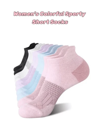 5 Pairs Mixed Color Sports Ankle Socks, Women's Outdoor Running, Hiking, Cycling Breathable Cushioned Socks, Absorbent Thickened Short Socks, Suitable For Spring And Summer