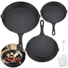 3PCS Cast Iron Non Stick Skillet Griddle Cooking Pan Pre-Seasoned Frying Pan Black - 黑色 - 查看 10