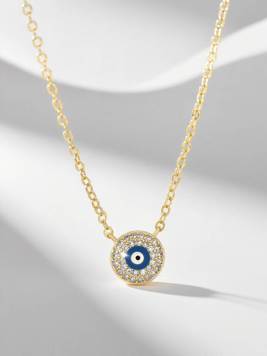 Charm-In Dây chuyền mặt dây hình mắt quỷ mạ vàng cho nữ, đính đá Zirconia, kiểu dáng choker. - Vàng - Xem 1