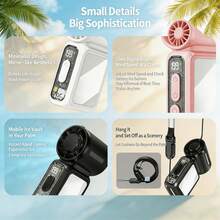 W&O 2026 Portable Fan, Handheld Fan, Neck Fan,Mini Fan,With Makeup Mirror,5000mAh 13H Long Lasting, 199 Speed Adjustable, LED Flashlight & SOS Light,Flashlight, Type-C Rechargeable, Ultra Quiet Mini Fan For Camping, Outdoor, Work, Travel, Dorm, Truck, Gift - 黑色 - 查看 8