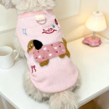 1pc Pet Vest, Cartoon Pattern Dog Vest Striped Pattern Breathable Cat Vest Breathable Pet Vest, Lightweight Polyester Material Soft Breathable Cute Bow Pattern Cat Vest Dog Vest, Suitable For Medium And Small Cats And Dogs - Multicolor - View 1