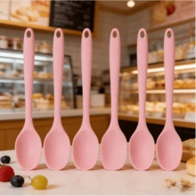 2/4/6 piezas Juego de cucharas de cocina de silicona suave fluorescente rosa/verde, utensilios de cocina resistentes al calor y antiadherentes, cucharas para mezclar y servir, accesorios imprescindibles - Azul menta - Ver 7