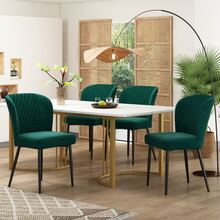 Dining Chair Set (140*80*75 Cm Dining Table With 4 Chairs), Modern Kitchen Dining Chair Combination, Dark Green Velvet Dining Chair, Upholstered Designer Chair With Backrest, White MDF Tabletop, Gold Table Legs - Green - View 1