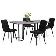 Dining Table And Chairs Set (5 Pieces), Dining Table With 4 Chairs, Modern Kitchen Dining Set, 140*80 Cm Dining Table, Black Metal Table Legs, Grey MDF Tabletop, Black Velvet Dining Chairs - Dark Grey - View 7