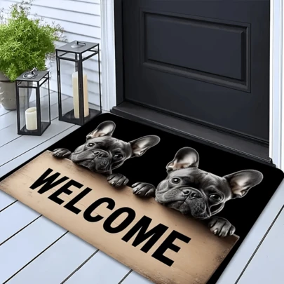 1 Pc Cute Bulldog Animal Bathroom Non-Slip Rug, Washable, Perfect Home Decor For Entryways, Bathrooms, Kitchens, And Bedrooms. Can Be Used As A Bathroom Mat Or Home Decoration. Suitable For Indoor And Outdoor Use | Rugs, Room Decor, Floor Mats, Bedroom Rugs, Kitchen Mats, Home Decor, Door Mats, Bathroom Mats, Fun Adult Home Decor Gifts, Holiday Home Decor, Perfect Gift For Pet Lovers.