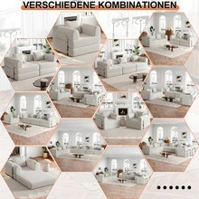 [Patented Design] Chenille 2-In-1 Sofa Bed With Built-In Storage In The Armrests, Three Metal Frames, Multiple Configurations. Pack Of 2 - 卡其色 - 查看 2