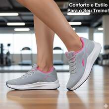 Women's Sneakers: Comfortable And Lightweight For Running And Gym - Gray/Pink - View 2