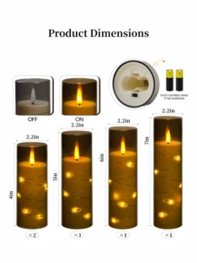 2/3/5 velas sin llama con luces de cadena de estrellas, velas LED con temporizador y control remoto, adecuadas para decoración del hogar, boda, fiesta, iluminación ambiental para días festivos (Gris) - gris - Ver 10
