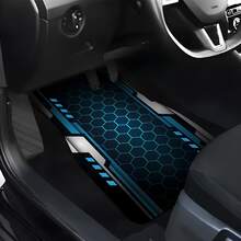 4pcs Car Floor Mats With Blue & Black Geometric Metal Print, Suitable For Various Car Models, All-Season, Fashionable & Minimalist, Easy To Install & Clean, Perfect Gift, Anti-Slip Mats, Universal Fit, Car Enthusiasts - Multicolor - View 2
