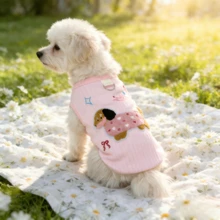 1pc Pet Vest, Cartoon Pattern Dog Vest Striped Pattern Breathable Cat Vest Breathable Pet Vest, Lightweight Polyester Material Soft Breathable Cute Bow Pattern Cat Vest Dog Vest, Suitable For Medium And Small Cats And Dogs - Multicolor - View 7