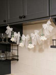 1件白色百合编织挂旗装饰，网纱蝴蝶结花旗，波西米亚乡村风室内装饰，编织花环，优雅浪漫墙面装饰，家居派对婚礼新娘派对拍照背景，客厅卧室宿舍玄关，春夏假日庆典，农舍书架壁炉装饰，乔迁礼物 - 彩色 - 查看 7