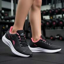 Women's Sneakers: Comfortable And Lightweight For Running And Gym - Black/Pink - View 8