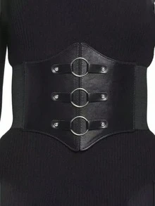 1 chiếc thắt lưng corset da màu tối cỡ lớn dành cho nữ, khóa kim loại phong cách punk, phù hợp cho các lễ hội âm nhạc, Halloween và các bữa tiệc rave. - màu đen - Xem 2