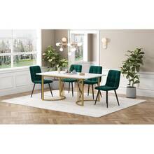 Dining Table And Chair Set (5 Pieces), Table With 4 Chairs, Modern Dining Table And Chair Set, 140 X 80 Cm Table, Gold Metal Table Legs, White MDF Tabletop, Dark Green Velvet Dining Chairs - Green - View 9