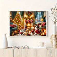 1000pcs Christmas Cats & Dogs Puzzle - Festive Pets Scene With Cozy Fireplace & Tree, Vibrant Holiday Art For & Families, Interactive Brain Teaser Game, DIY Home Decor Gift, Cat Christmas Decorations, Family Activity, Warm Atmosphere, Durable - 500個-14.96x20.47英寸 - 查看 5