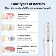 EOLOVA 电动冲牙器套装，无线水牙线，配有4个喷嘴，360°旋转喷头，男女通用，日常牙齿和牙龈护理，精美礼品 - 粉色 - 查看 4