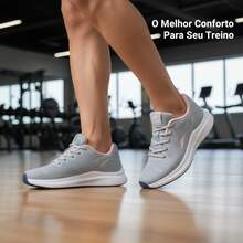 Tênis Feminino Sneakers Confortável e Leve para Corrida e Academia - Cinza/Rosa - Visão 3