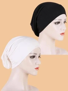休闲百搭简约磨毛针织帽，夏季沙滩帽 - 黑+白 - 查看 5