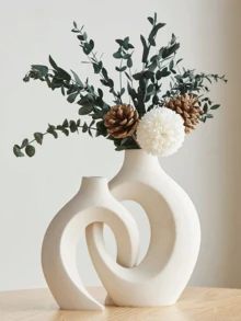 Set de 2 jarrones decorativos de cerámica estilo bohemio nórdico moderno, perfectos para la decoración del hogar (Beige) - B - Ver 2