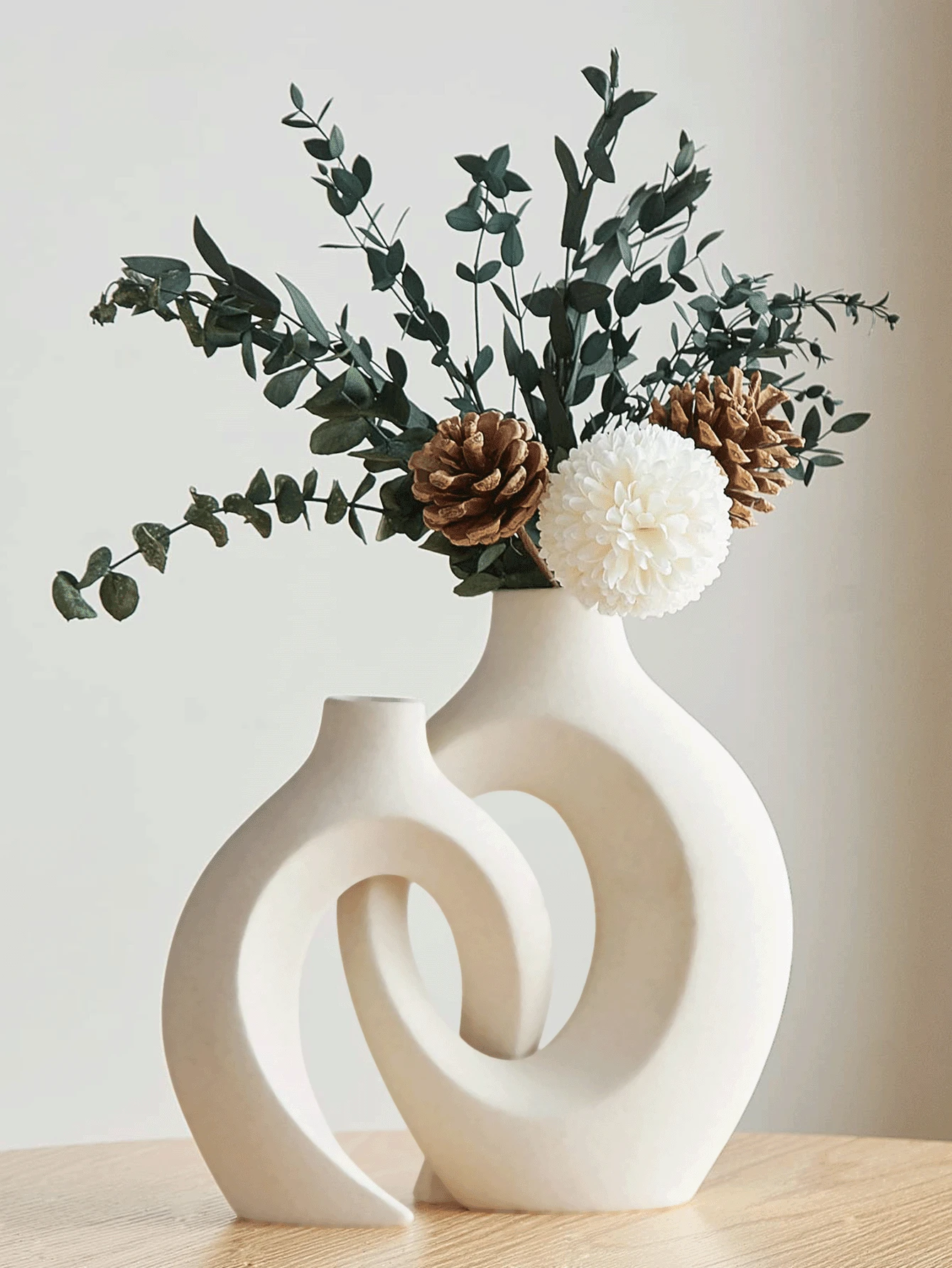 Set de 2 jarrones decorativos de cerámica estilo bohemio nórdico moderno, perfectos para la decoración del hogar (Beige)