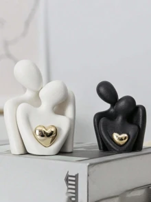 1件心形抽象艺术摆件，情侣拥抱造型，适用于家居、卧室、办公室、学生空间，是春季、圣诞节、婚礼、家居装饰、珠宝收纳、派对装饰的理想礼物 - 愛心親吻 - 查看 5
