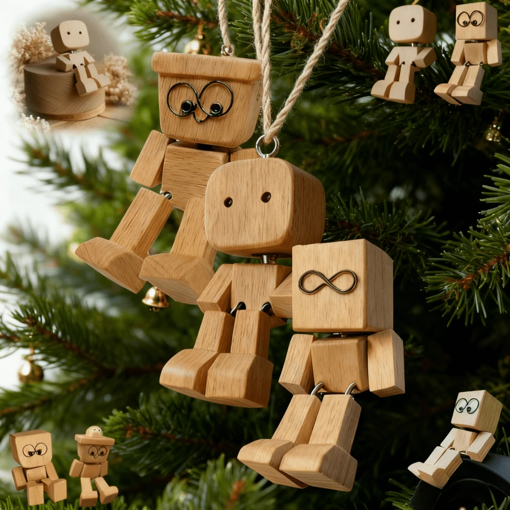 Handmade Shaking Wooden Man Figurine - Shaking Feet For Car Decoration - Wood Color - View 1
