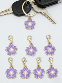 10 piezas Llavero de flor de sakura de aleación, diseño floral elegante, con etiqueta, adecuado para colgar en bolsos, llaves de coche, regalos de cumpleaños y vacaciones para parejas, tono rosa, regalo para mujer, regalo del Día de San Valentín, accesorios para automóvil, regalos con estilo gótico lindo Y2K para madre, padre, graduación y maestro - Flor de cerezo morada A - Ver 4
