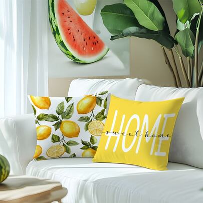 4-Piece Set, Watercolor Lemon Single-Sided Printed Pillowcase, Pattern 4-Piece Set (17.71in * 17.71in/45cm * 45cm) For Home Comfort Decoration Cushion Cover, Suitable For Living Room And Bedroom Sofas, No Pillow Core