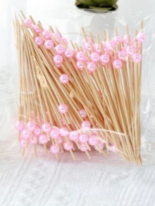 200/100支粉色珍珠水果蛋糕一次性水果签，适用于派对甜点、蛋糕、饮品、开胃菜、三明治、水果、圣诞派对用品、圣诞礼物 - 查看 5