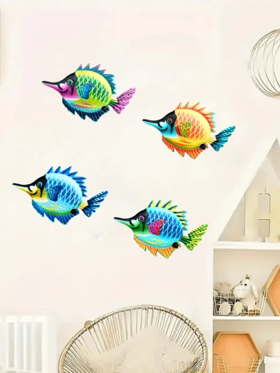 1pc/4pcs Colorful Metal Fish, Versatile Garden Decor, Yard Decoration, Fence Decor, Outdoor Hanging, Indoor Wall Decor, Ideal Garden Accessory