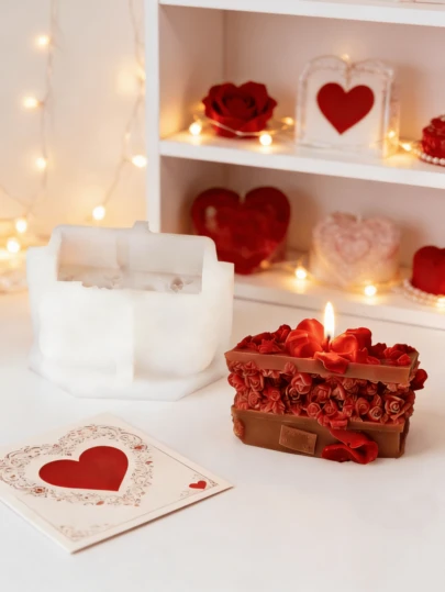 3D Exquisite Romantic Treasure Rose Gift Box Candle Silicone Mold DIY Art Bloomy Flower Box Soap Resin Mould Mother's Day Embossed Rose Candle Making Supplies Home Decor Valentine's Day Gift