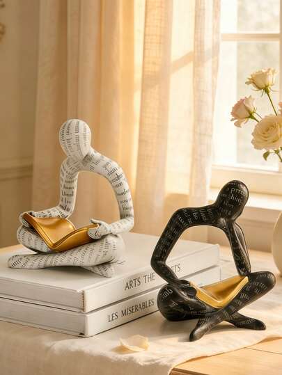 Ins Style Abstract Reading Thinker Resin Figurine Decorative Statue Modern Art Sculpture For Aesthetic Room Decor Desk Ornament For Office Desk Study Table Dorm Room Bookshelf Bedroom Nightstand Unique Accent Decor For Home Office Workspace Coffee Table TV Stand Entryway Display Creative Art Decor For Teen Room Adult Bedroom