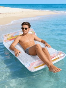 1pc Inflatable Floating Hammock, Fruit Style With Sequins And Strawberry Elements, Suitable For Water Recreation, Beach, Party, Pool, Floating Device, Made Of PVC Material, Requires Separate Purchase Of Air Pump - Glitter Strawberry - View 5