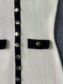 优雅女士针织罗纹长裙，高腰修身无袖时尚派对连衣裙，前襟纽扣设计，适合春、夏、秋季休闲、派对、校园、街头穿着，尽显高贵典雅的气质。 - 香檳色 - 查看 6