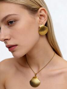 Ladies' Stainless Steel Starfish, Shell, Spiral Earrings And Necklace Jewelry Set, Leisure Beach Vacation Holiday Gift, Ocean Style Jewelry Set - Multicolor - View 8