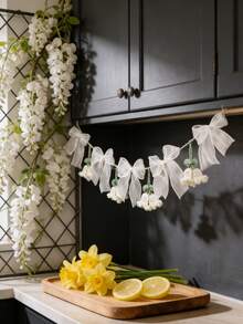 1件白色百合编织挂旗装饰，网纱蝴蝶结花旗，波西米亚乡村风室内装饰，编织花环，优雅浪漫墙面装饰，家居派对婚礼新娘派对拍照背景，客厅卧室宿舍玄关，春夏假日庆典，农舍书架壁炉装饰，乔迁礼物 - 彩色 - 查看 8