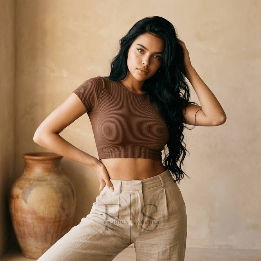 Maguinha Women's Cropped Top Short Sleeve Ribanna Premium - Rust Brown - View 1